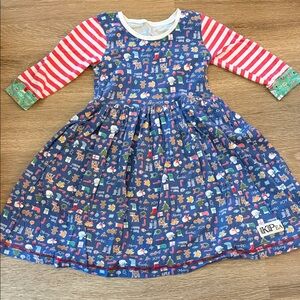 KPea Christmas Colorful Patterned Dress with Striped Sleeves